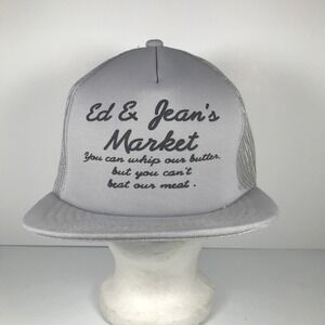 Vintage Snapback Ed And Jeans Market Trucker Hat Port Byron NY Mesh Advertising
